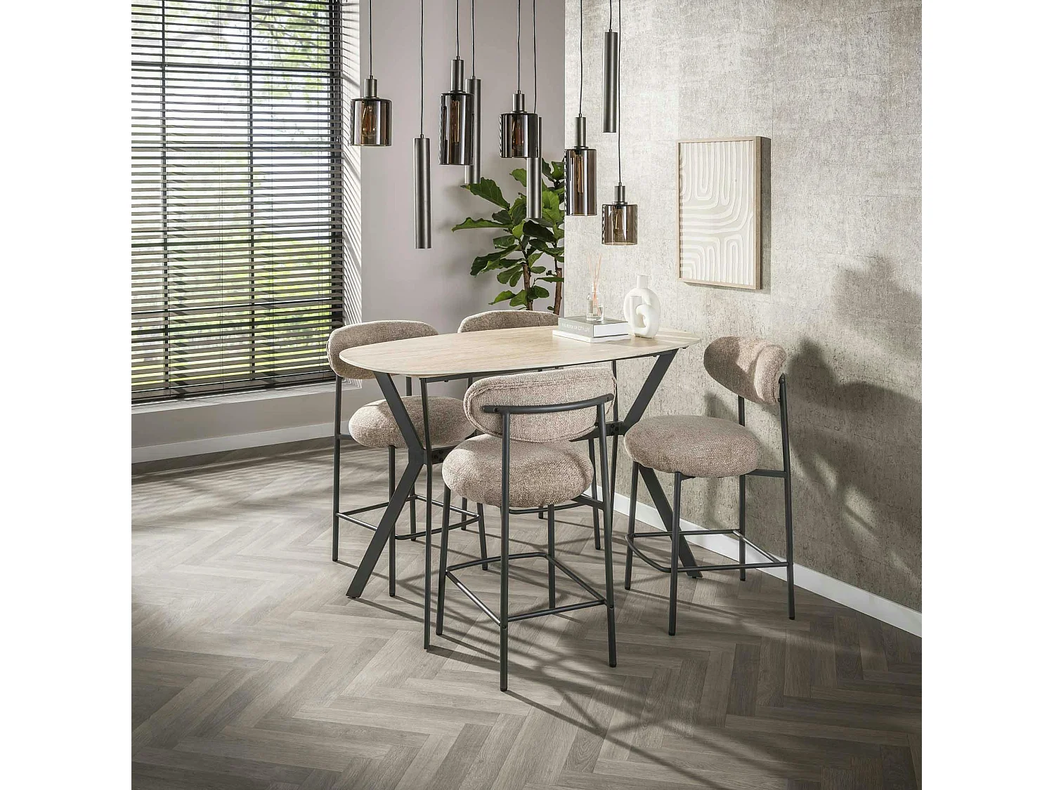 Suspension îlot cuisine verre brun et métal 9 lampes NOVA