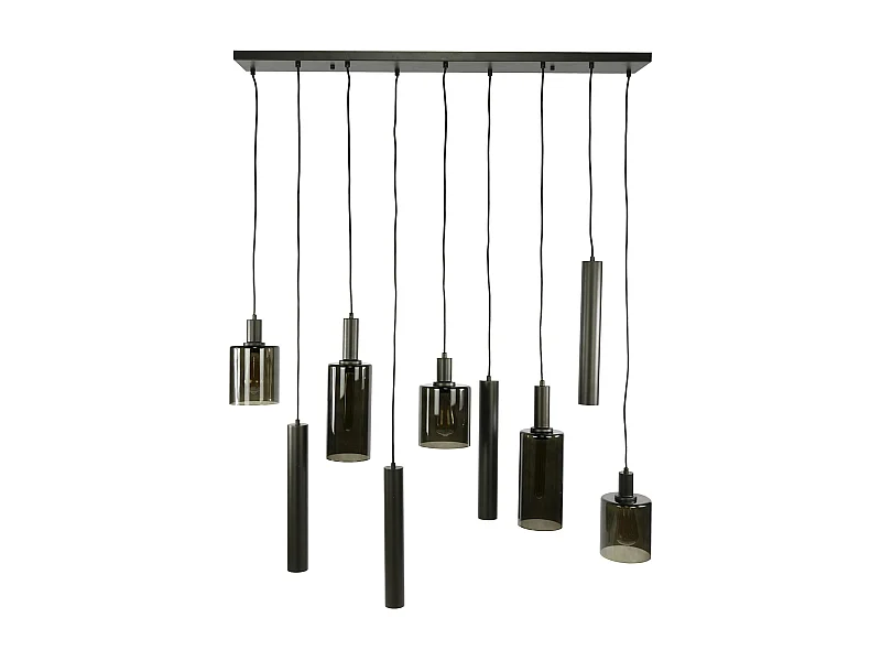 Suspension îlot cuisine verre brun et métal 9 lampes NOVA