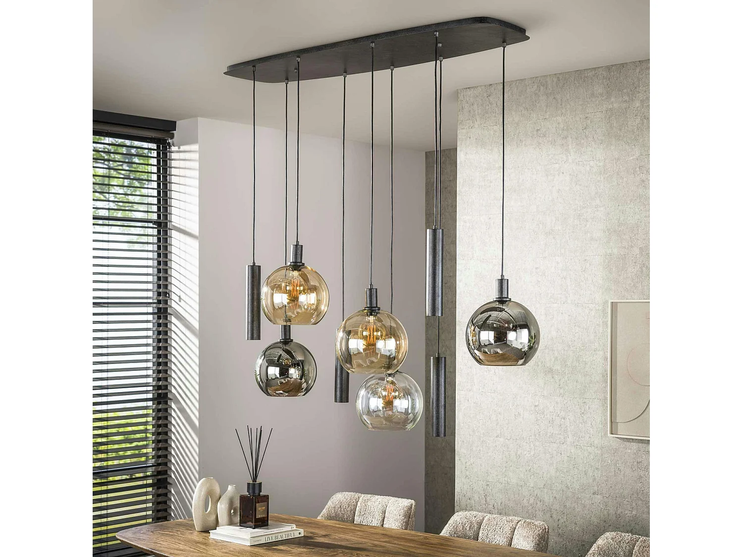 Suspension cuisine design 9 abat-jour assortis NOVA