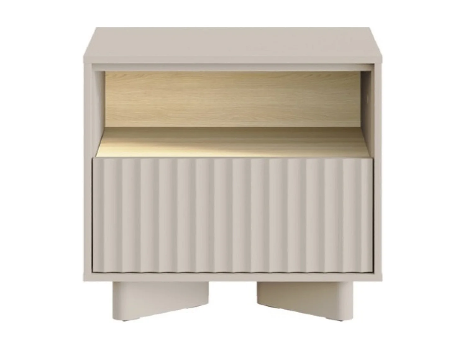 Nachttisch mit Schublade und geriffelter Front Kaschmirgrau / Eichenholzoptik – 50 cm – DISTRIA