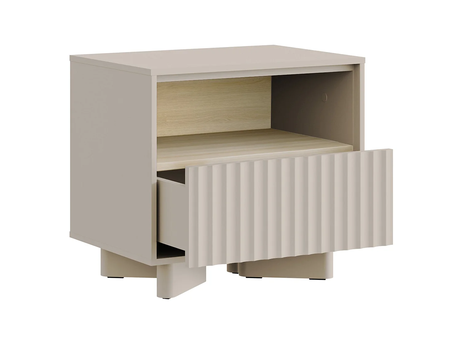 Table de chevet avec tiroir et façade rainurée – 50 cm – gris cachemire aspect chêne – DISTRIA