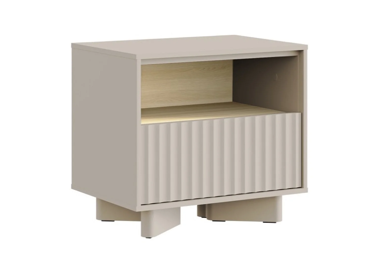 Table de chevet avec tiroir et façade rainurée – 50 cm – gris cachemire aspect chêne – DISTRIA