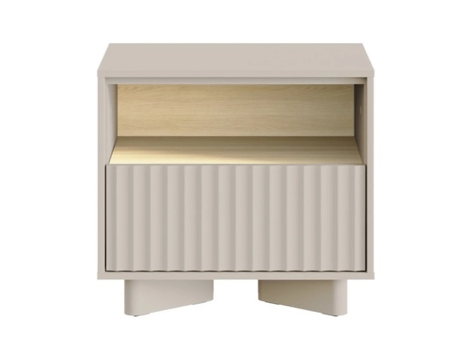 Table de chevet avec tiroir et façade rainurée – 50 cm – gris cachemire aspect chêne – DISTRIA