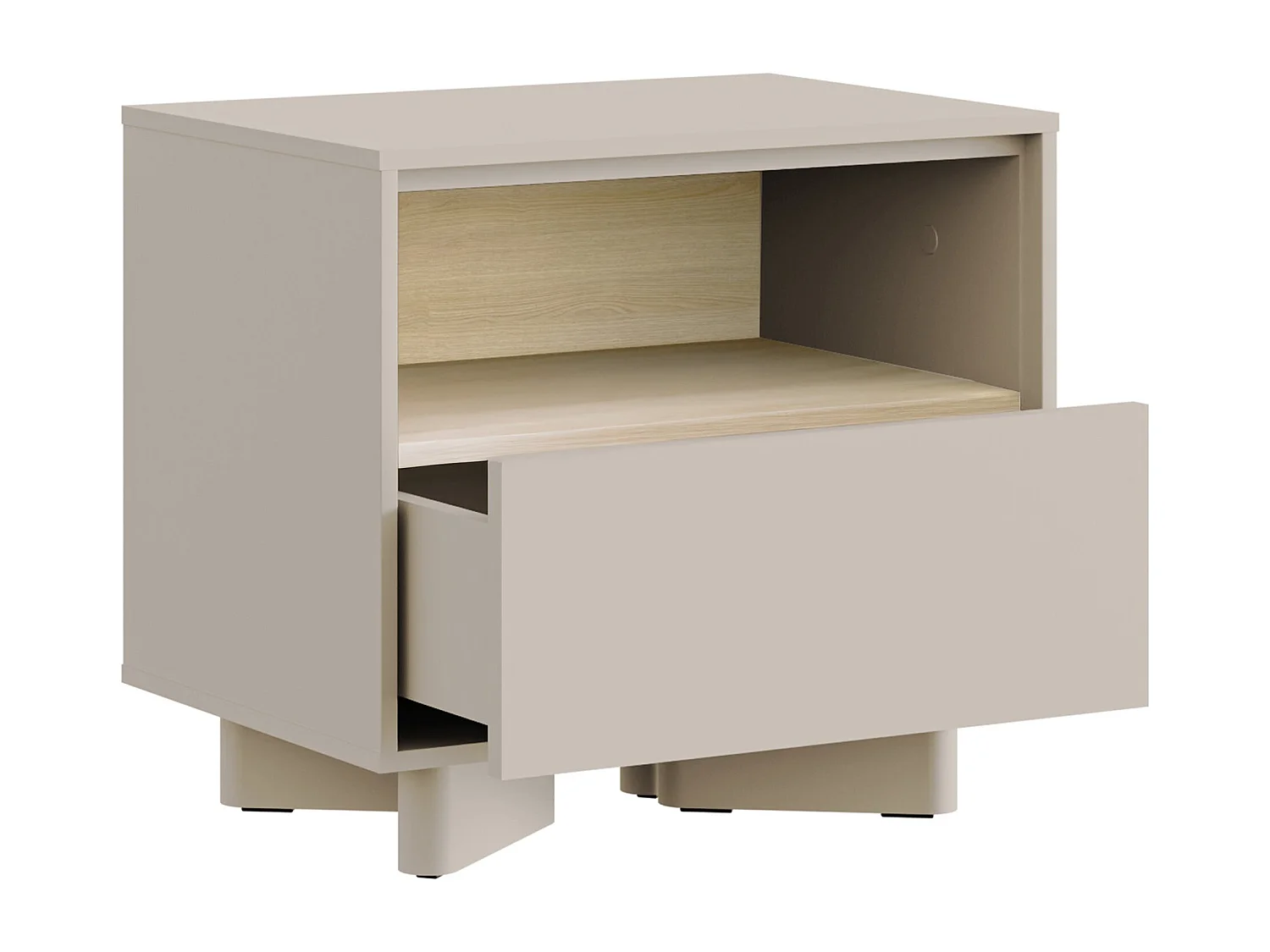 Nachttisch mit Schublade Kaschmirgrau / Eichenholzoptik – 50 cm – DISTRIA