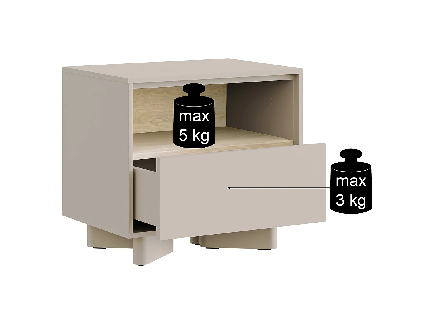 Comodino con cassetto grigio cachemire / effetto rovere – 50 cm – DISTRIA