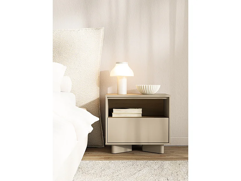 Nachttisch mit Schublade Kaschmirgrau / Eichenholzoptik – 50 cm – DISTRIA