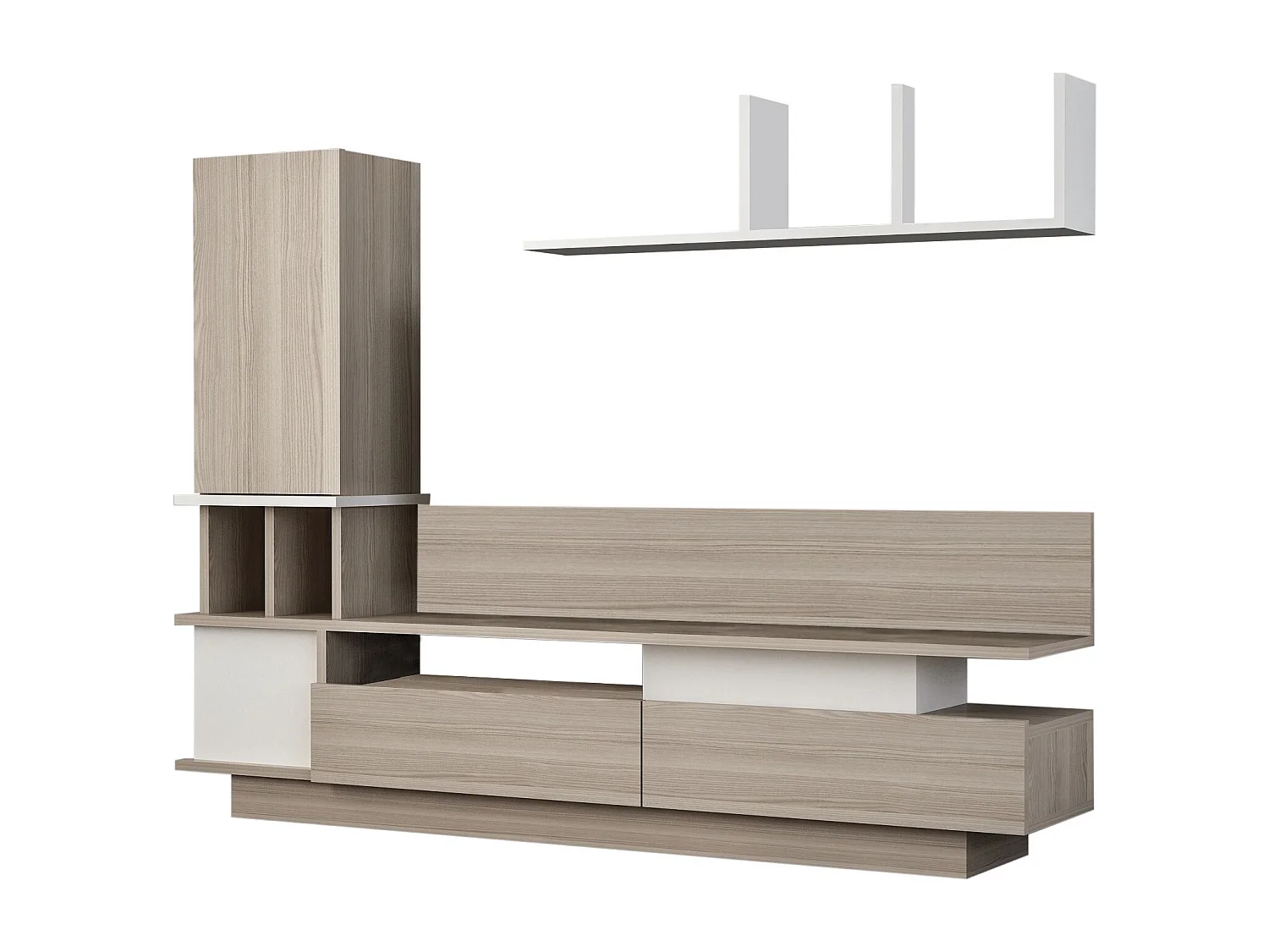 Meuble TV scandinave – 149 x 171,1 x 31,5 cm – Blanc et Cordoue – Mélamine
