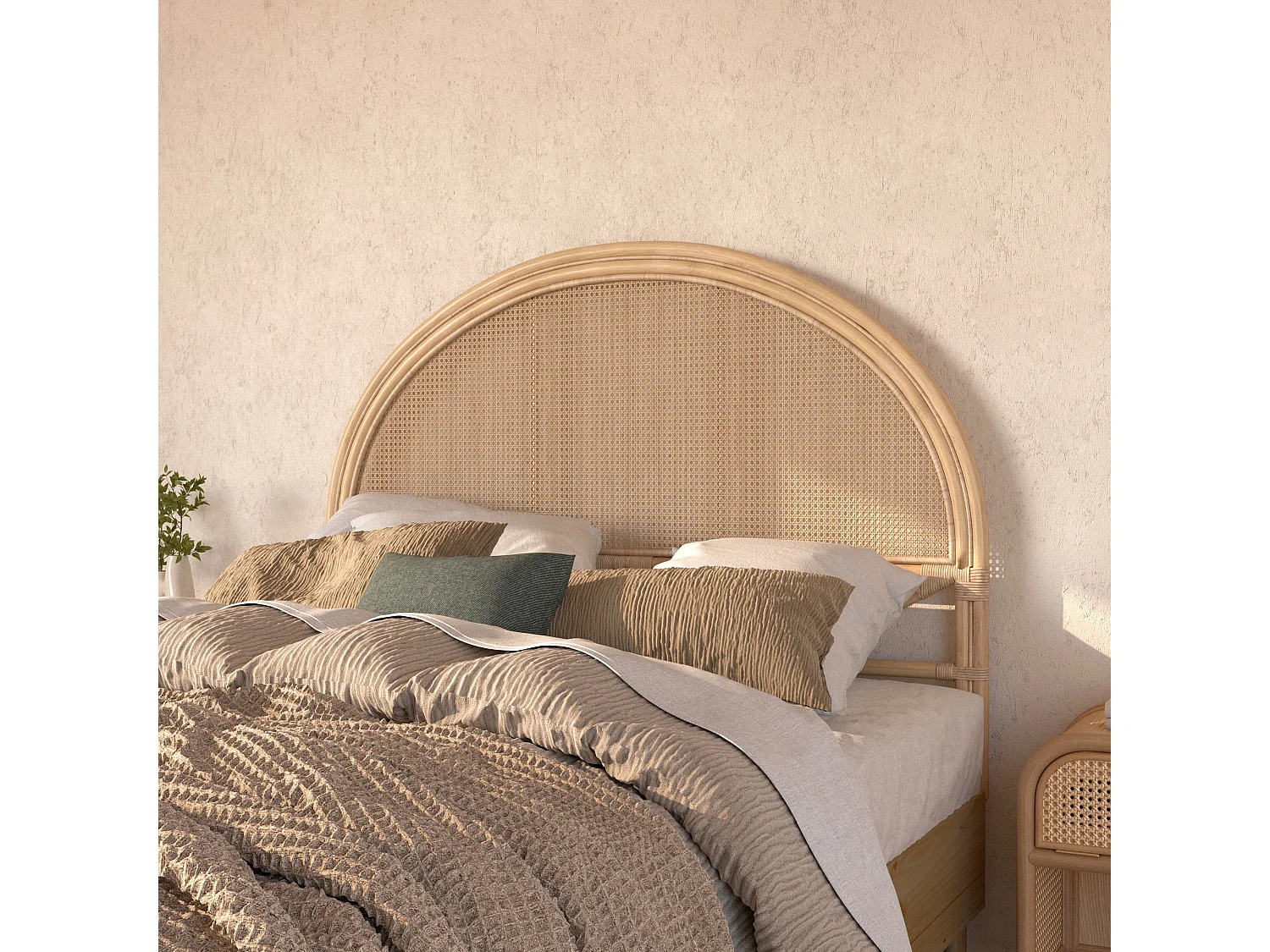 Testiera del letto 140 cm in rattan e canneggiato - Néora