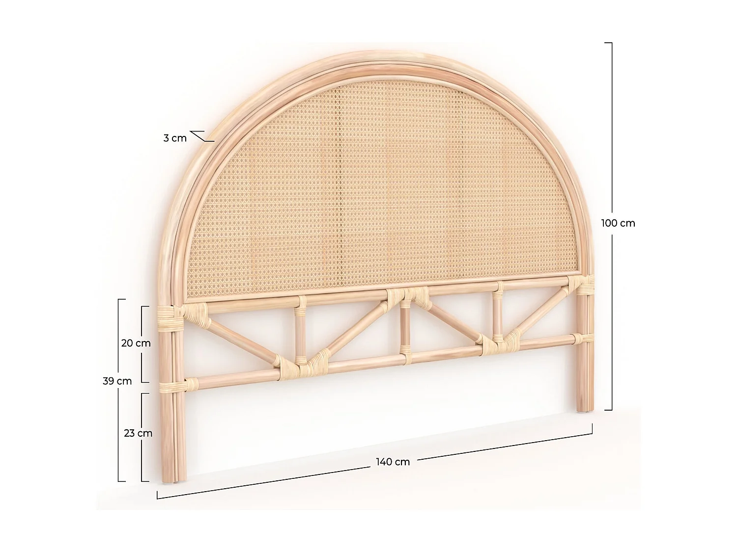 Testiera del letto 140 cm in rattan e canneggiato - Néora