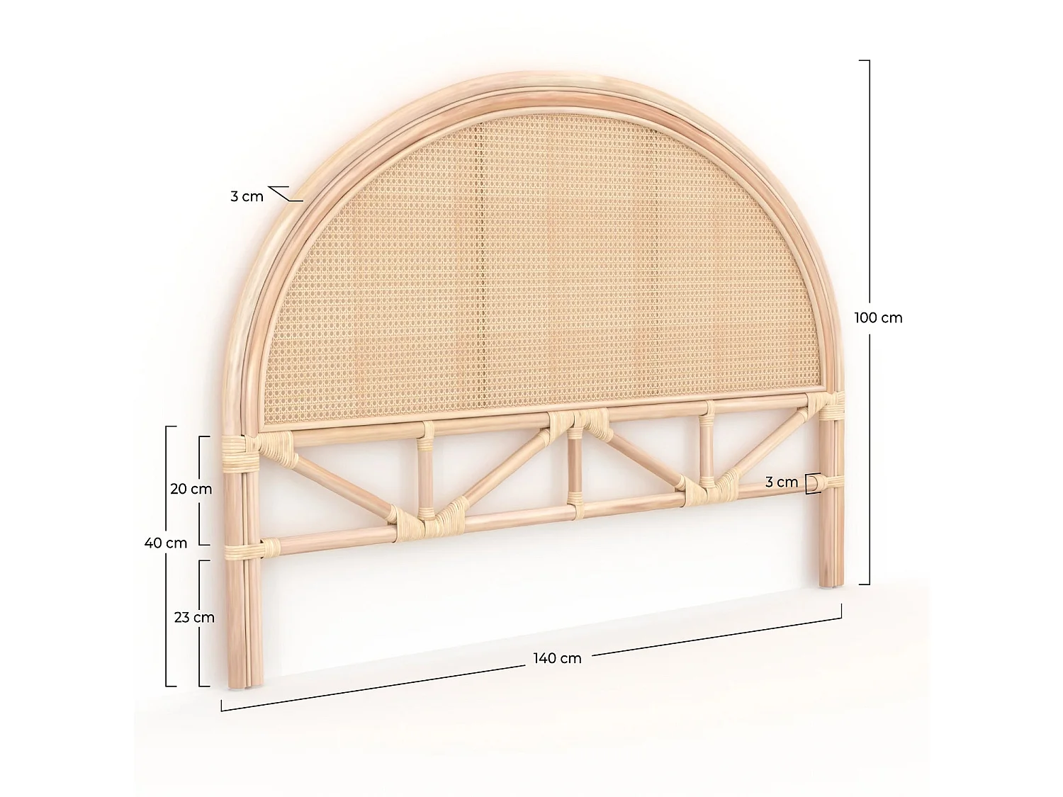 Testiera del letto 140 cm in rattan e canneggiato - Néora