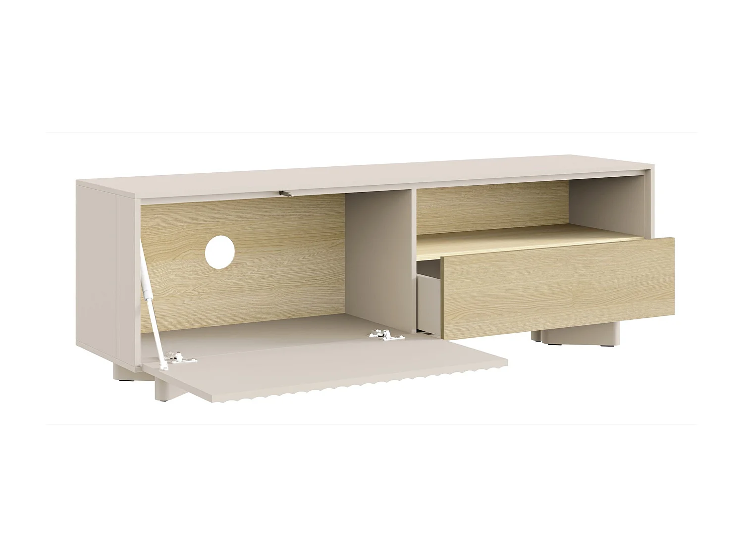 TV-Lowboard mit Schublade und geriffelter Front Kaschmirgrau / Eichenholzoptik – 140 cm – DISTRIA