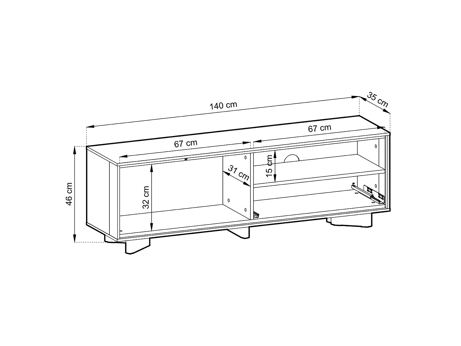 Meuble TV avec tiroir et façade rainurée – 140 cm – gris cachemire / aspect chêne – DISTRIA