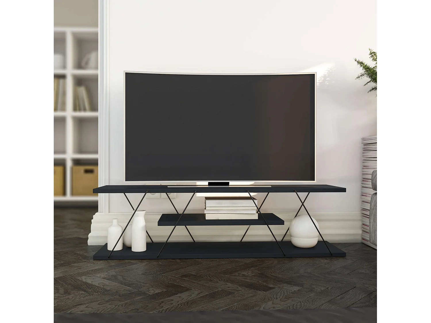 Meuble TV en bois "April" - 120 x 30 x 33 cm - Gris anthracite