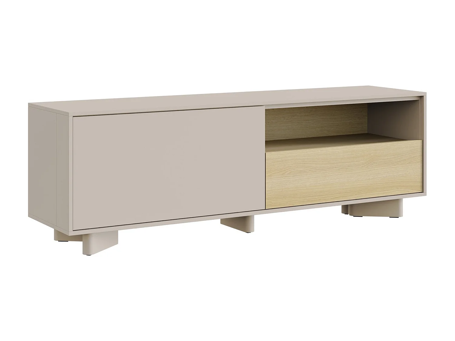 TV-Lowboard mit Schublade Kaschmirgrau / Eichenholzoptik – 140 cm – DISTRIA