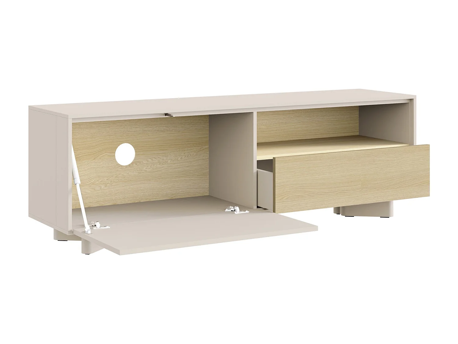 TV-Lowboard mit Schublade Kaschmirgrau / Eichenholzoptik – 140 cm – DISTRIA