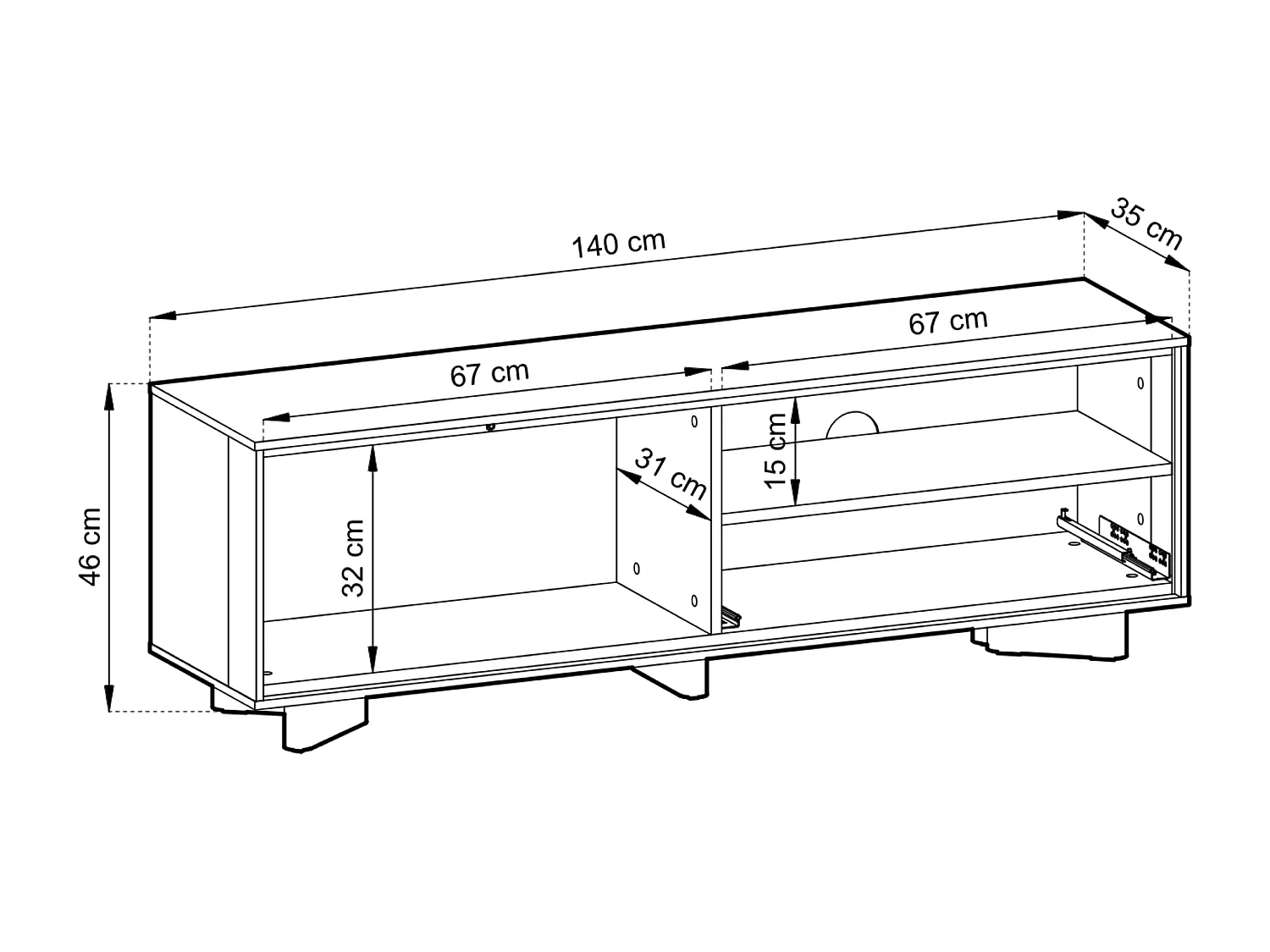 Meuble TV avec tiroir – 140 cm – gris cachemire / aspect chêne – DISTRIA