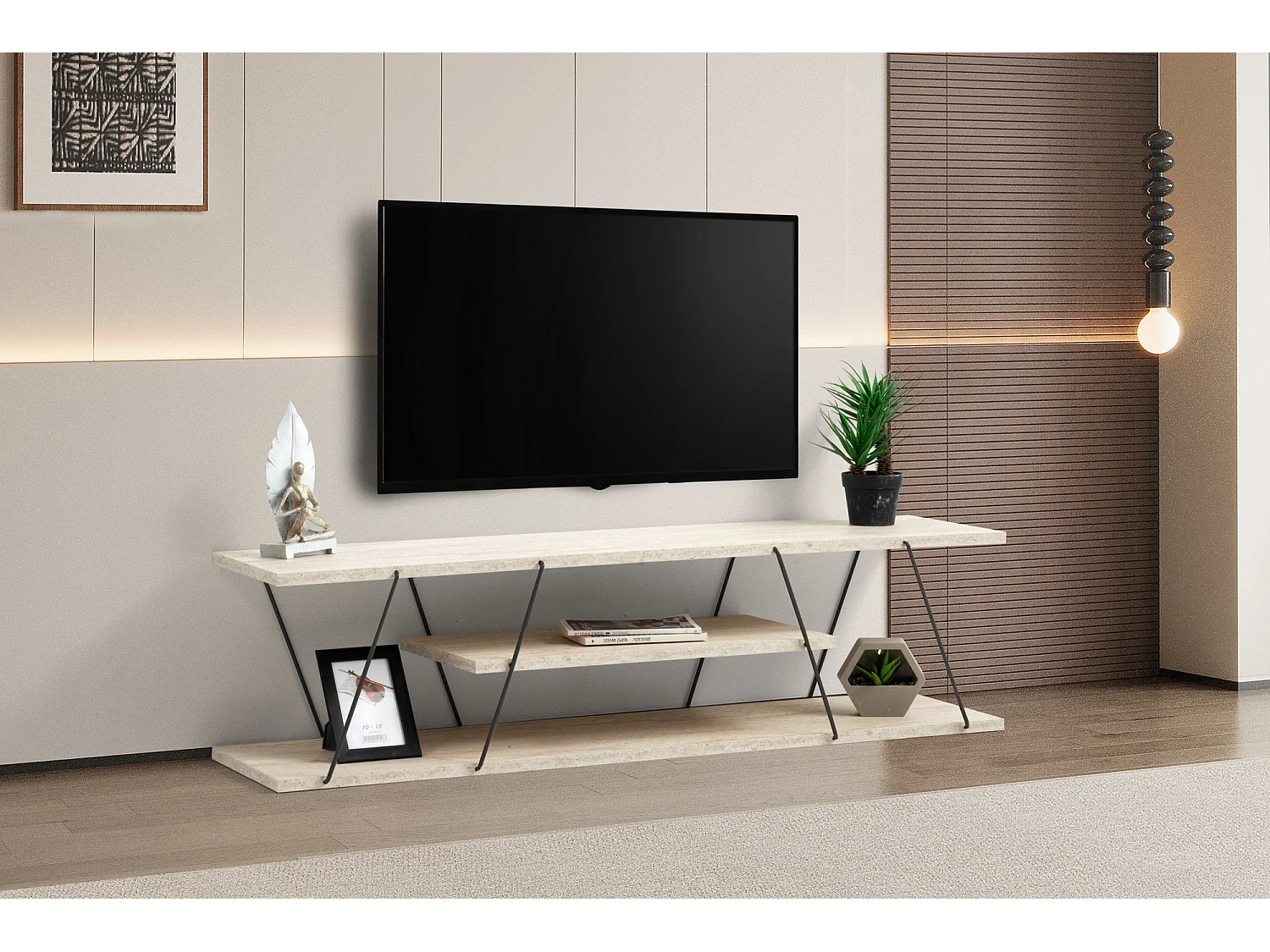 Meuble TV en bois "Canaz" - 120 x 30 x 33 cm - Beige