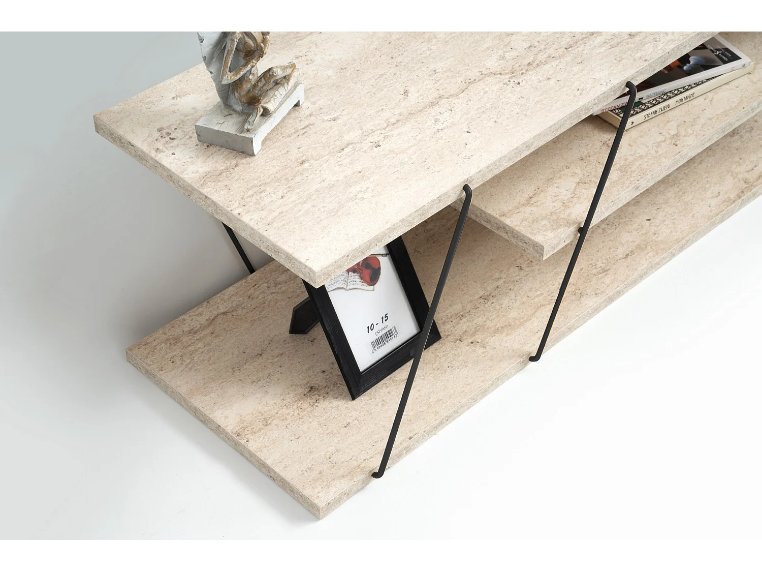 Trä-TV-bänk "Canaz" - Beige, 2 Hyllor, 120 x 30 x 33 cm