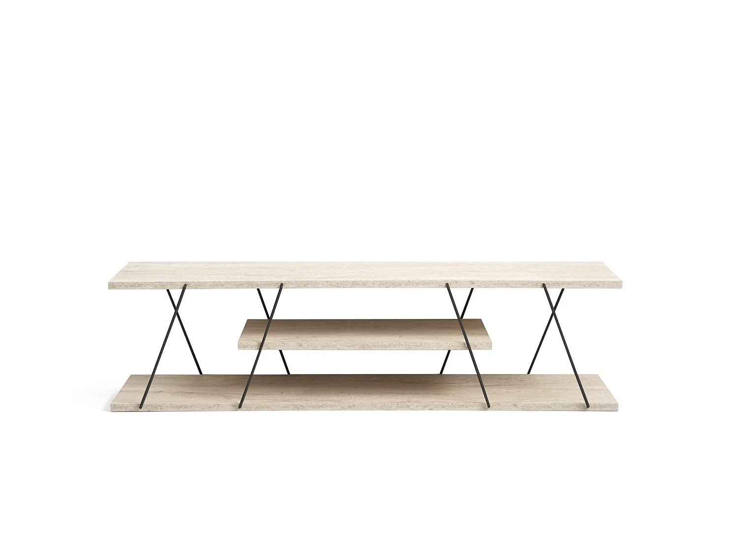 Trä-TV-bänk "Canaz" - Beige, 2 Hyllor, 120 x 30 x 33 cm