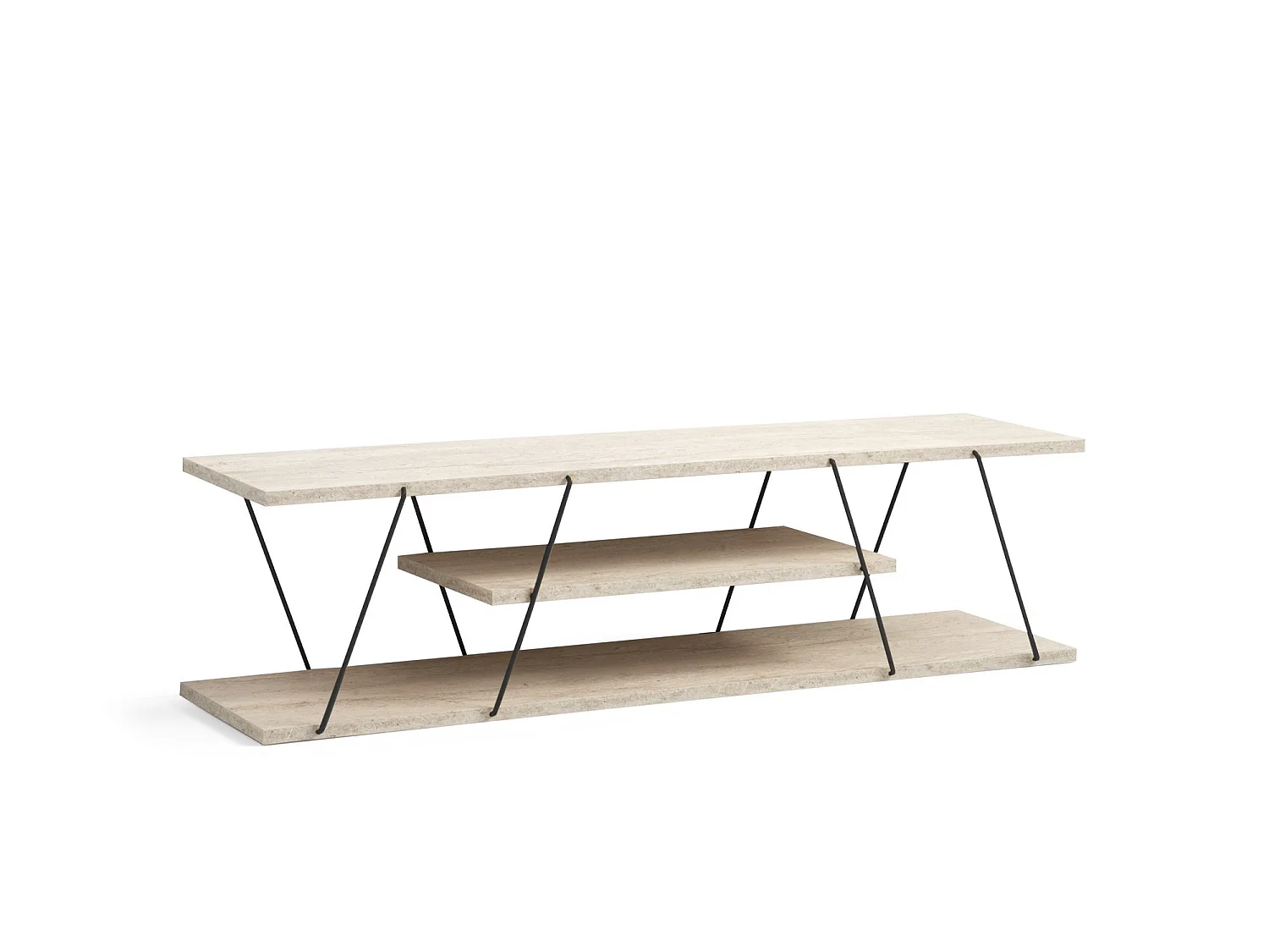 Trä-TV-bänk "Canaz" - Beige, 2 Hyllor, 120 x 30 x 33 cm