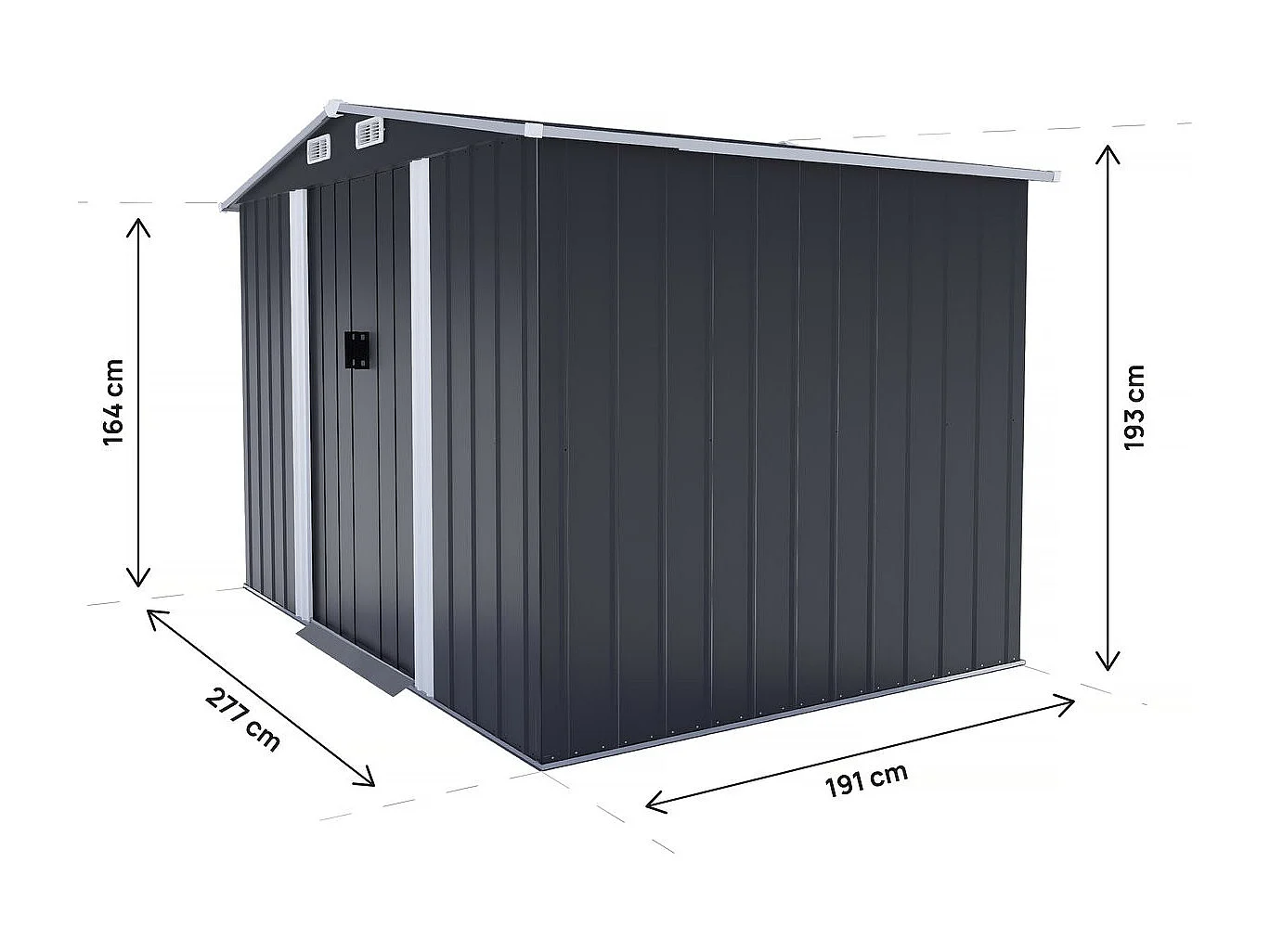 Abri de jardin métal "Boston" - 5,29 m² (4,76 m2 au sol)- Gris