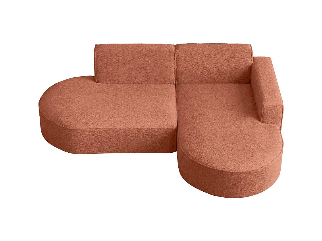 Canapé d'angle droit 4 places MARLA en tissu bouclette - Terracotta