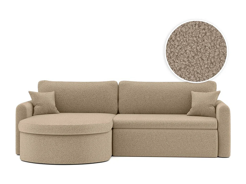 Canapé d'angle reversible convertible 4 places VERA en tissu bouclette - Taupe