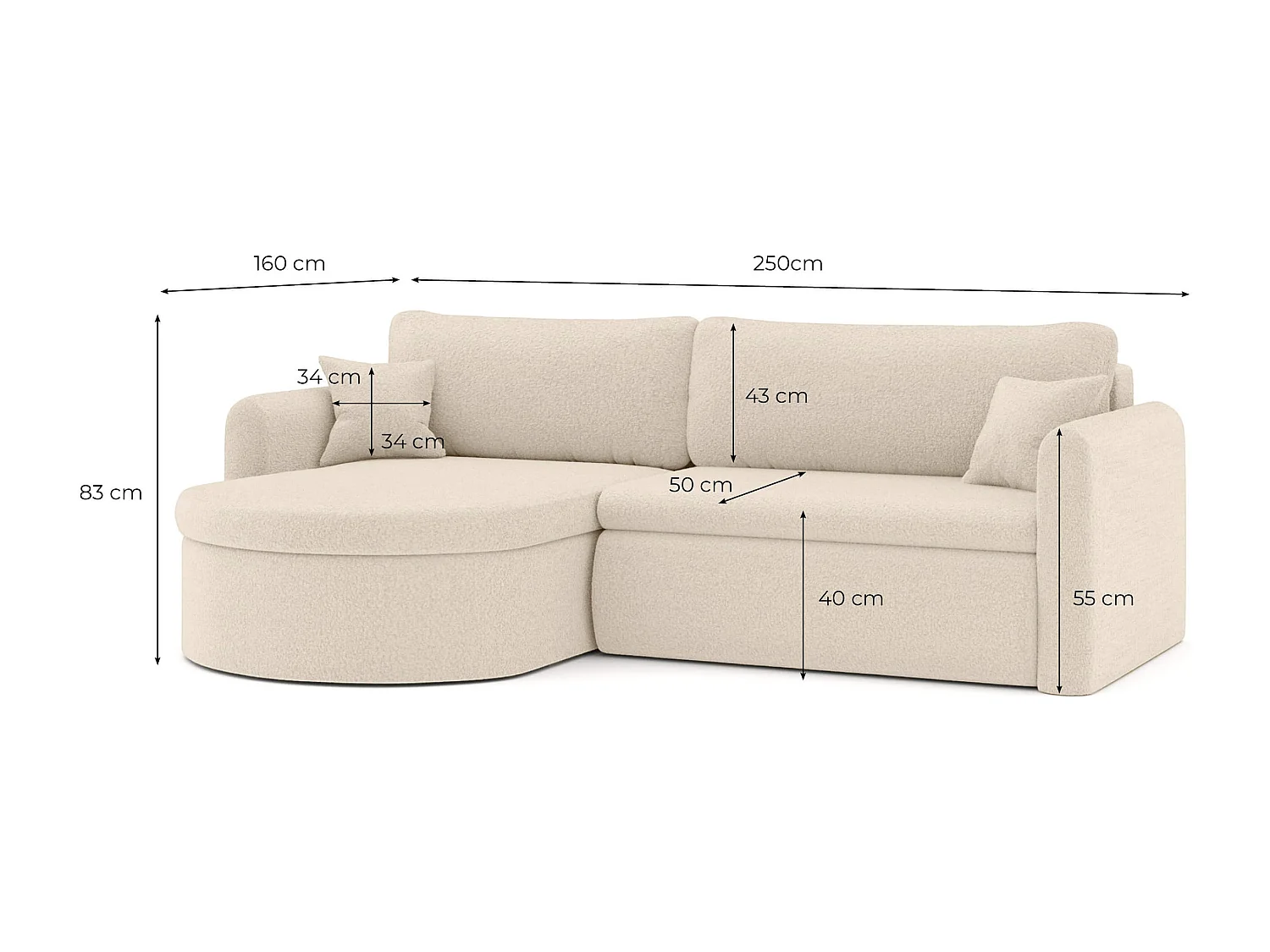 Canapé d'angle reversible convertible 4 places VERA en tissu bouclette - Taupe