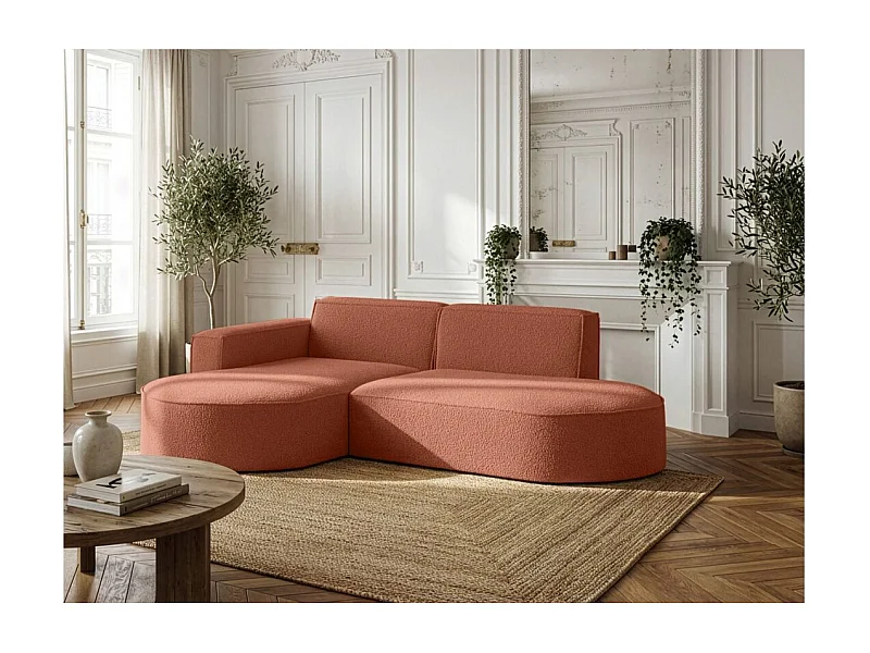 Canapé d'angle gauche 4 places MARLA en tissu bouclette - Terracotta