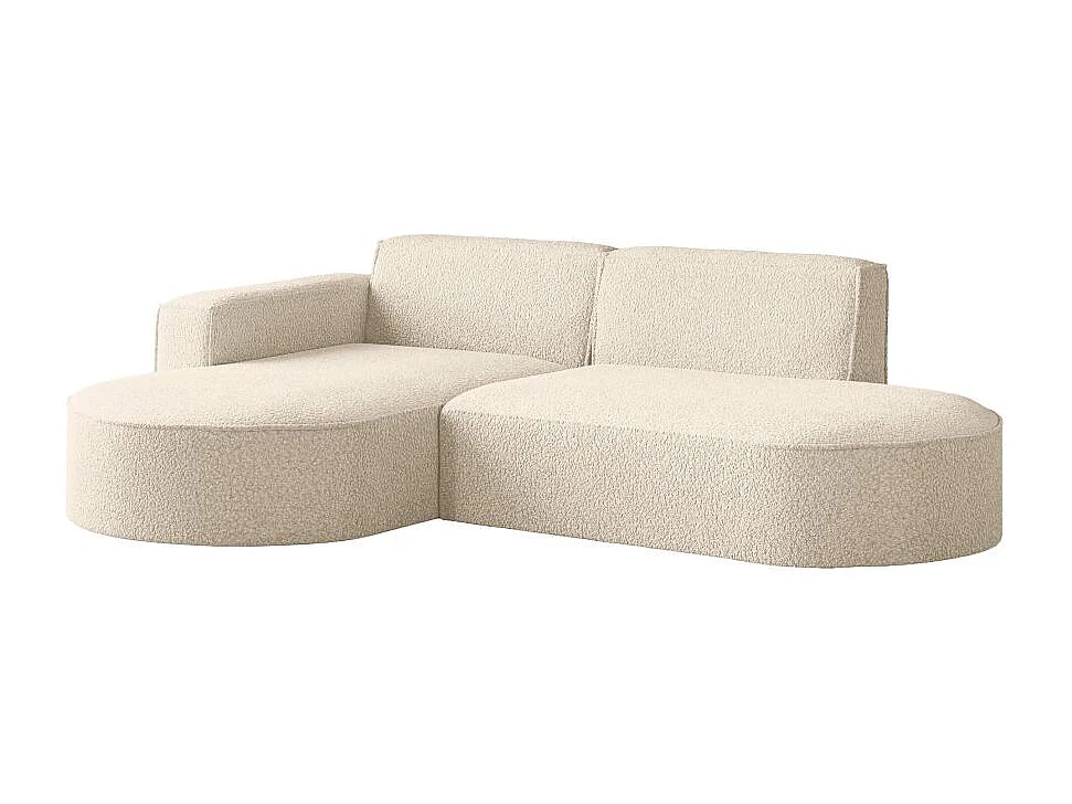 Canapé d'angle gauche 4 places MARLA en tissu bouclette - Blanc