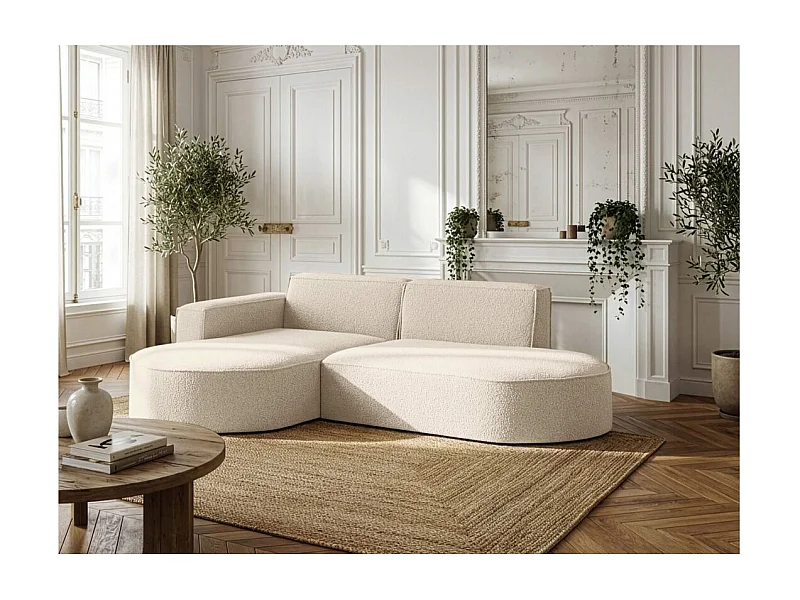 Canapé d'angle gauche 4 places MARLA en tissu bouclette - Blanc