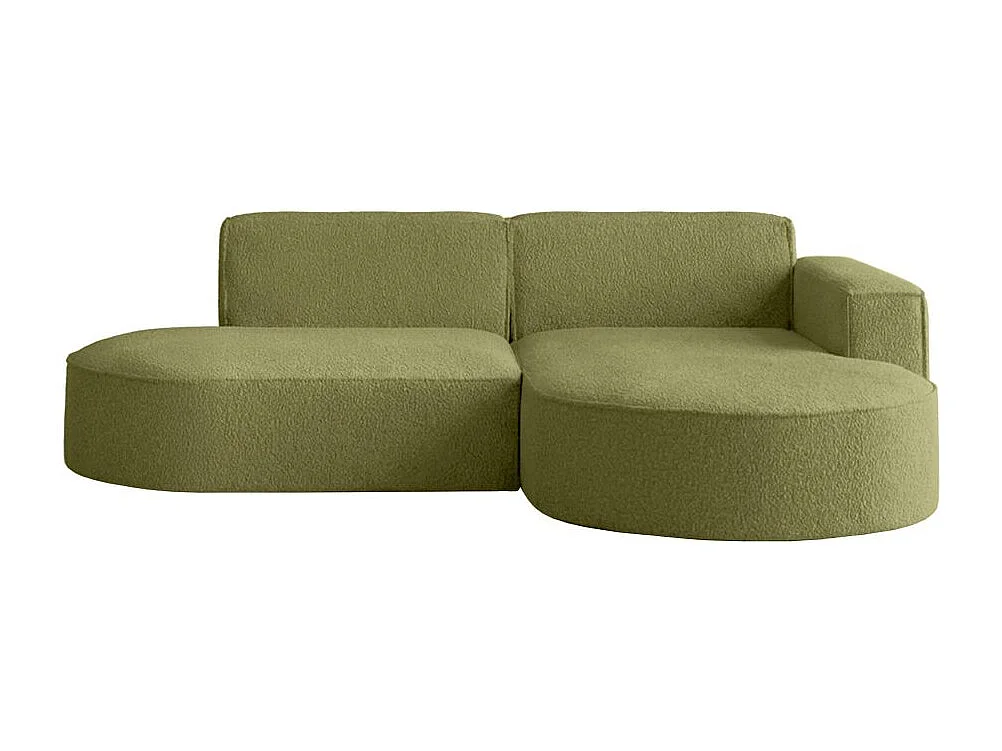 Canapé d'angle droit 4 places MARLA en tissu bouclette - Vert kaki