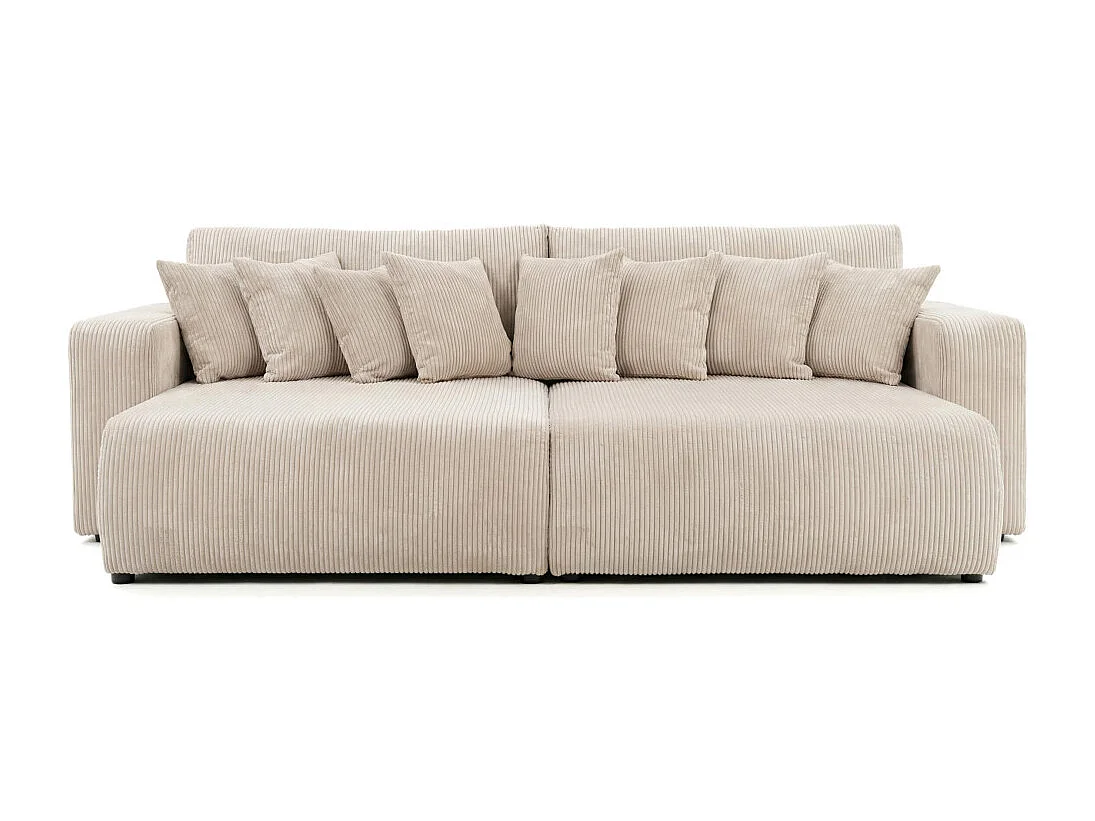 Canapé droit 4 places JADE double méridienne et assise profonde en velours côtelé - Beige