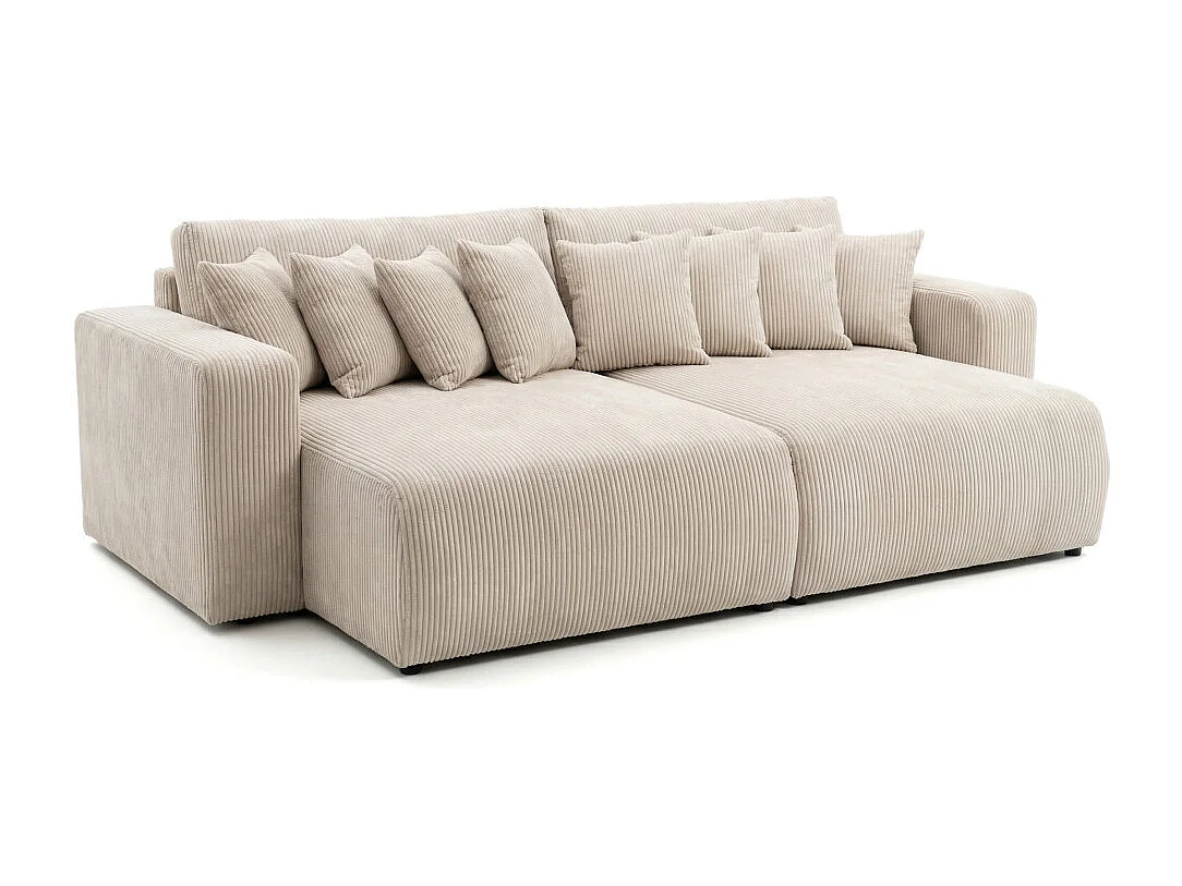 Canapé droit 4 places JADE double méridienne et assise profonde en velours côtelé - Beige