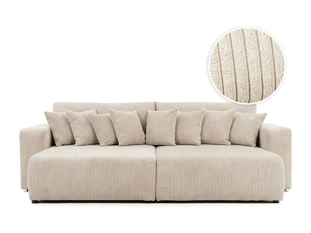Canapé droit 4 places JADE double méridienne et assise profonde en velours côtelé - Beige