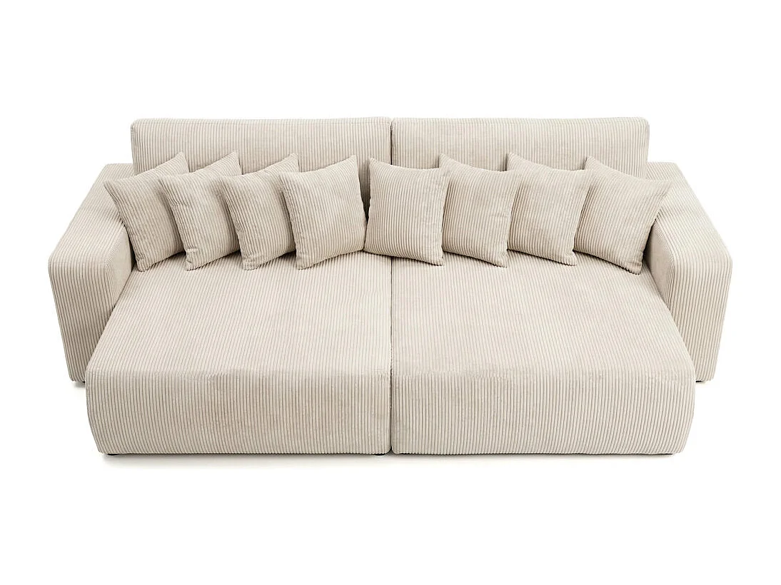 Canapé droit 4 places JADE double méridienne et assise profonde en velours côtelé - Beige