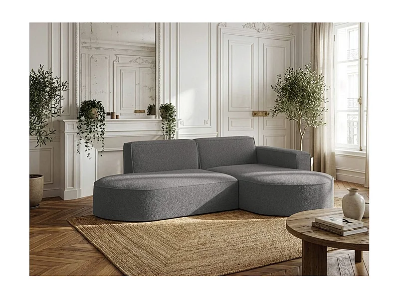 Canapé d'angle droit 4 places MARLA en tissu bouclette - Gris anthracite