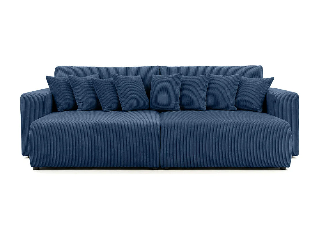 Canapé droit 4 places JADE double méridienne et assise profonde en velours côtelé - Bleu foncé