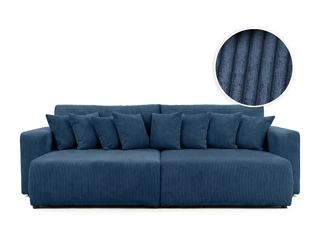 Canapé droit 4 places JADE double méridienne et assise profonde en velours côtelé - Bleu foncé