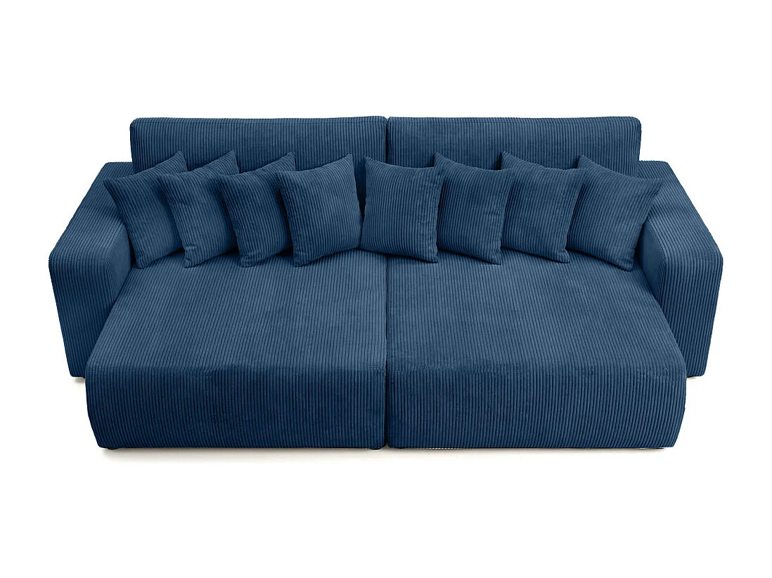 Canapé droit 4 places JADE double méridienne et assise profonde en velours côtelé - Bleu foncé