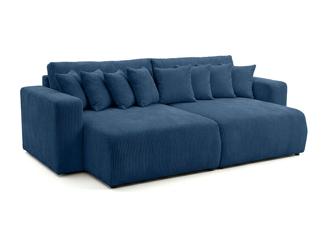 Canapé droit 4 places JADE double méridienne et assise profonde en velours côtelé - Bleu foncé