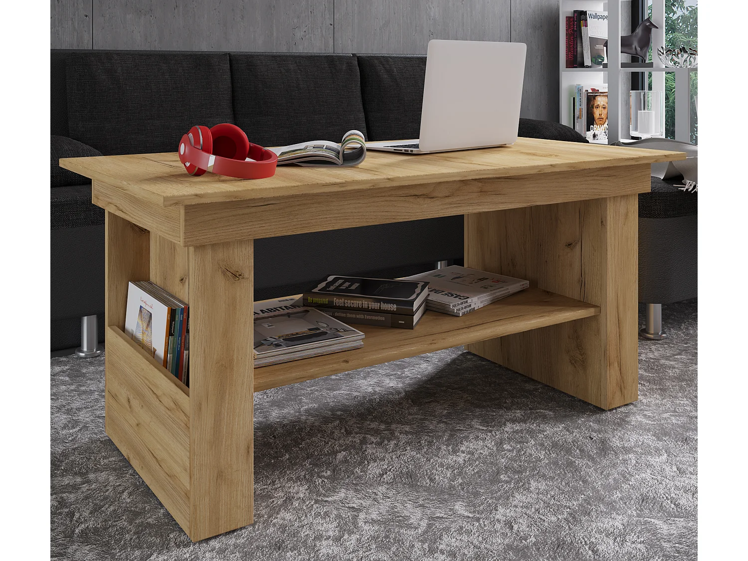 Houten salontafel Kobila in hoogte verstelbaar