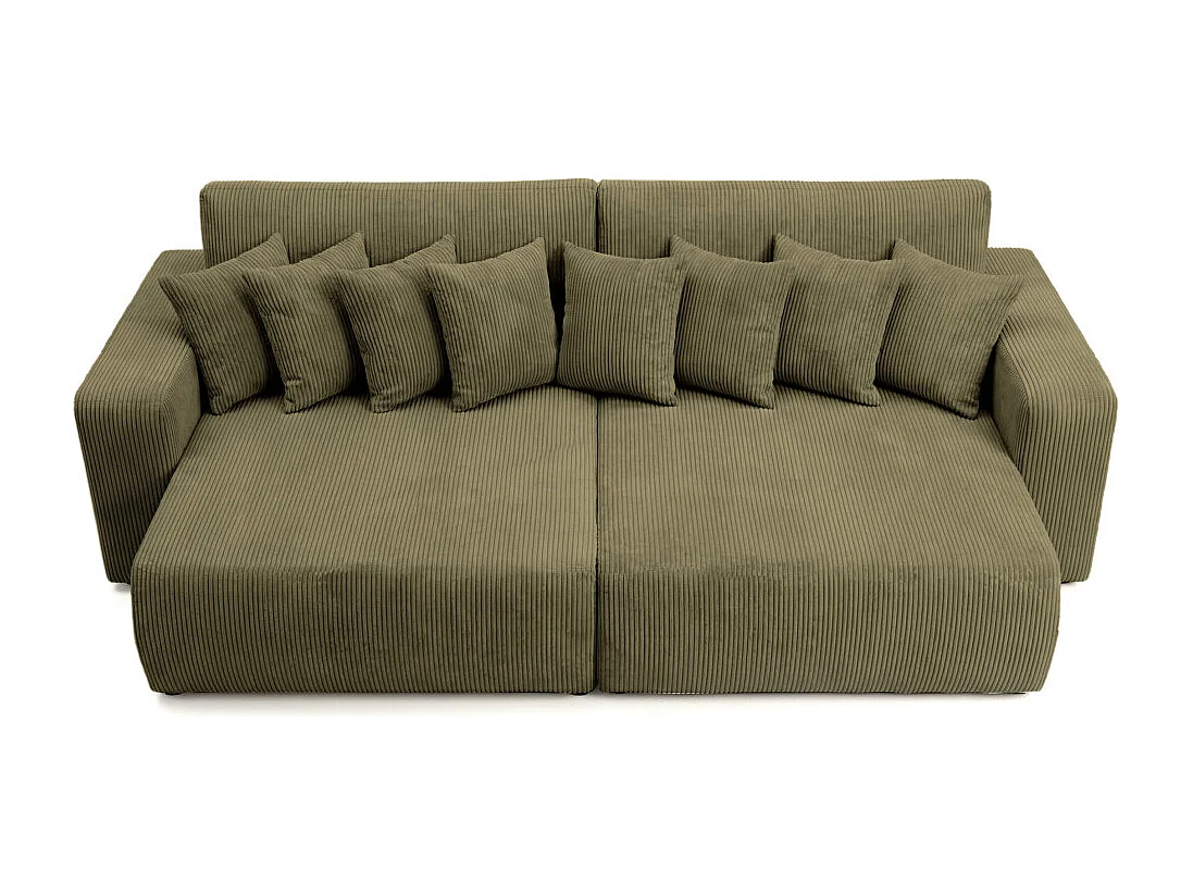 Canapé droit 4 places JADE double méridienne et assise profonde en velours côtelé - Vert