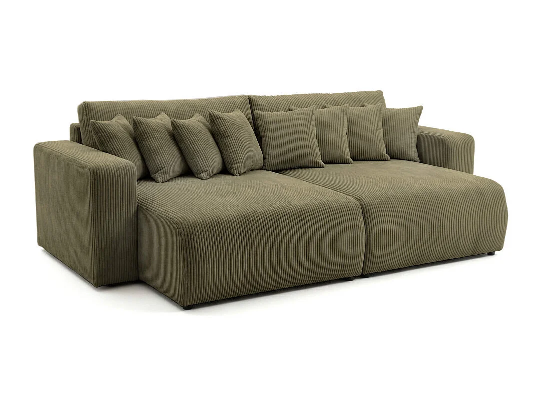 Canapé droit 4 places JADE double méridienne et assise profonde en velours côtelé - Vert