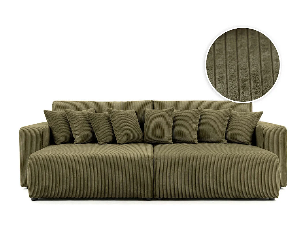 Canapé droit 4 places JADE double méridienne et assise profonde en velours côtelé - Vert