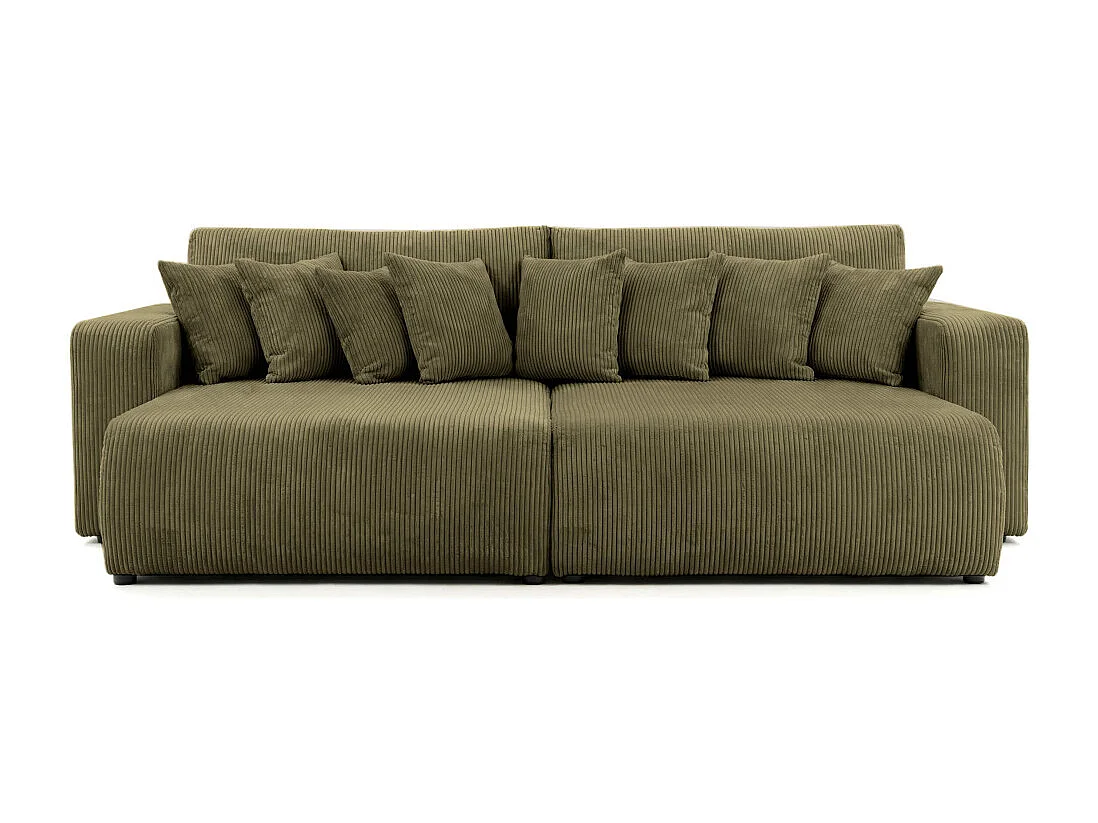 Canapé droit 4 places JADE double méridienne et assise profonde en velours côtelé - Vert