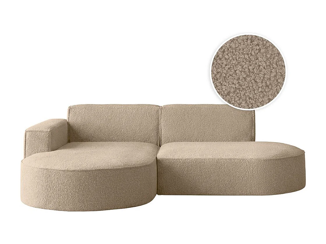 Canapé d'angle gauche 4 places MARLA en tissu bouclette - Taupe
