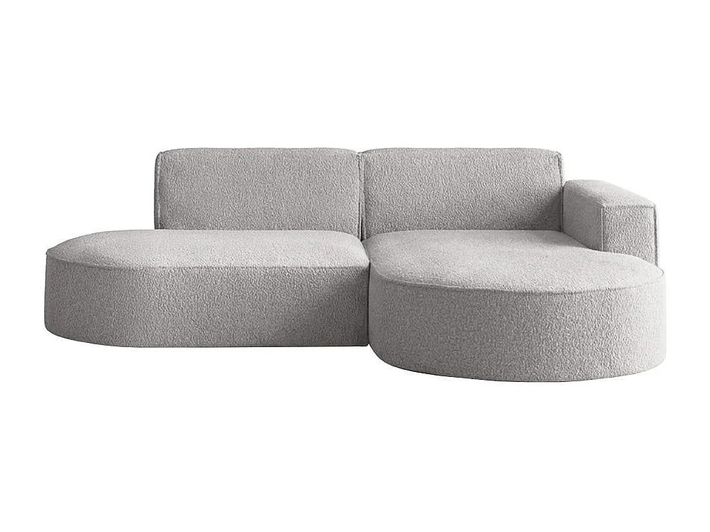 Canapé d'angle droit 4 places MARLA en tissu bouclette - Gris clair