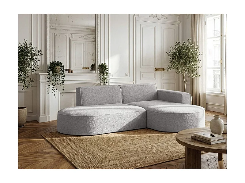 Canapé d'angle droit 4 places MARLA en tissu bouclette - Gris clair