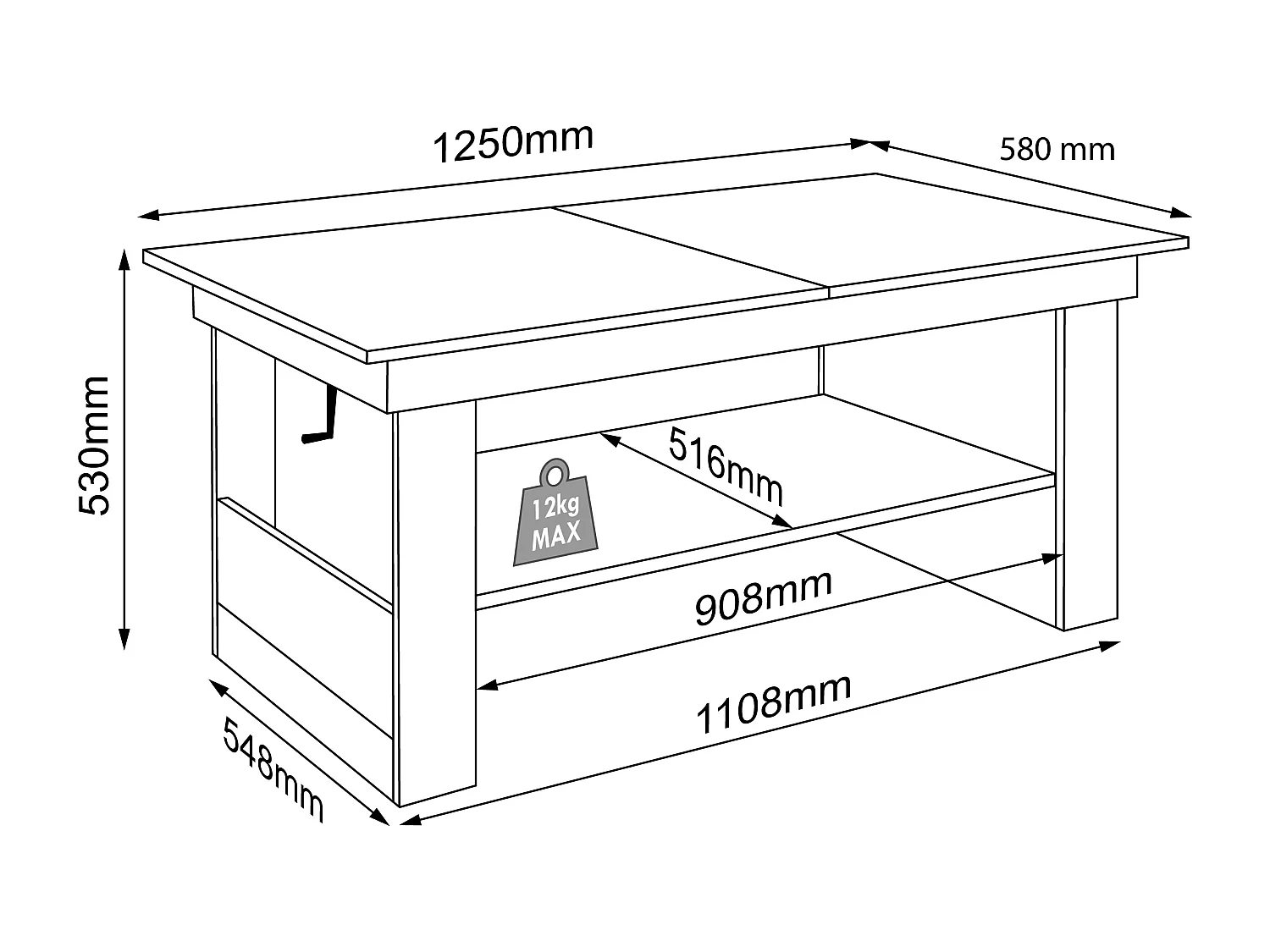 Side table & coffee table Kobila White H. 52 x W. 115 x D. 58 cm